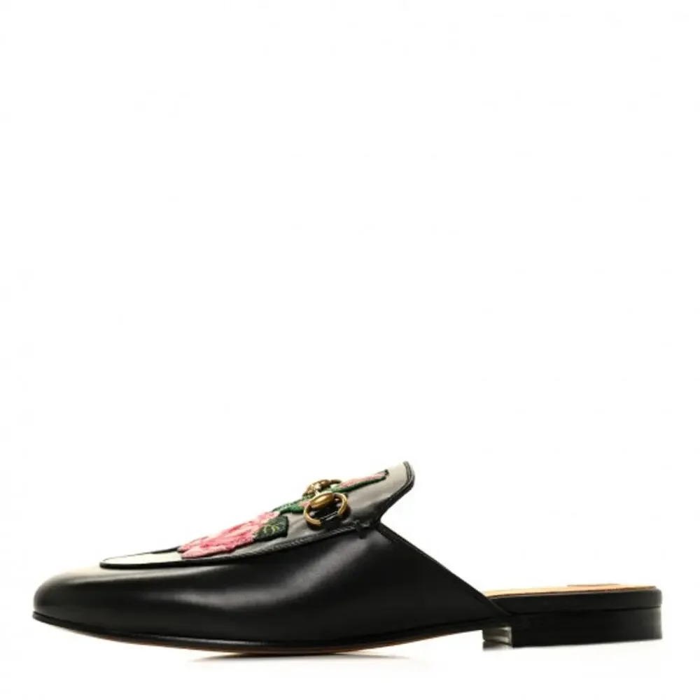 GUCCI Princetown Leather Mules Enbroidered Floral Horsebit Flats Sz. 36 NEW - Picture 7 of 12